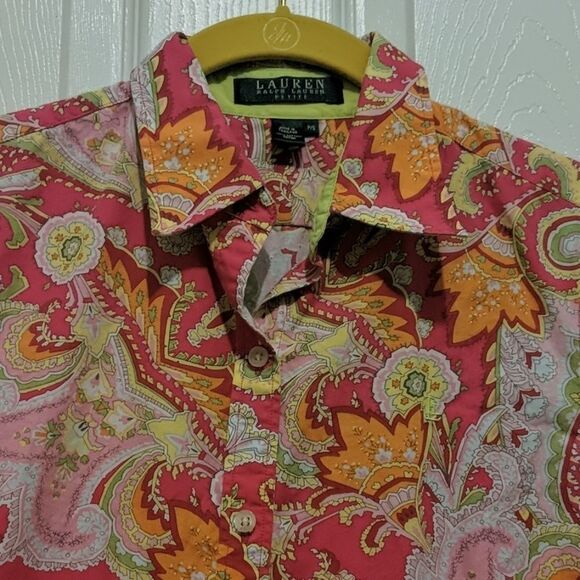 Lauren Ralph Lauren print  button down shirt Sz PS - Picture 3 of 5